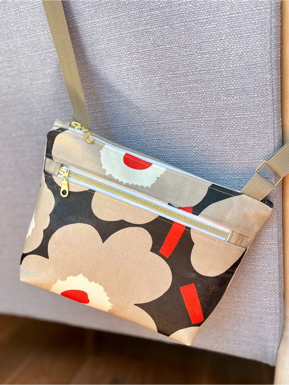 Handmade messenger bag Marimekko style floral crossbody bag